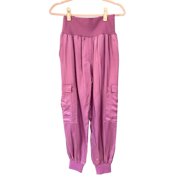 Cinq a Sept Giles Satin Cargo Jogger Pants Orchid Pink Womens Size Medium - Picture 2 of 4